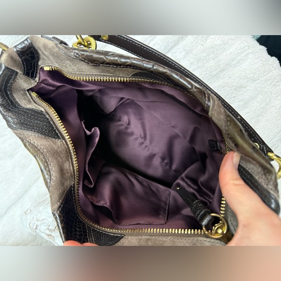 COACH Brown leather suede handbag purse with gold chain strap, style 14339 - Picture 6 of 9